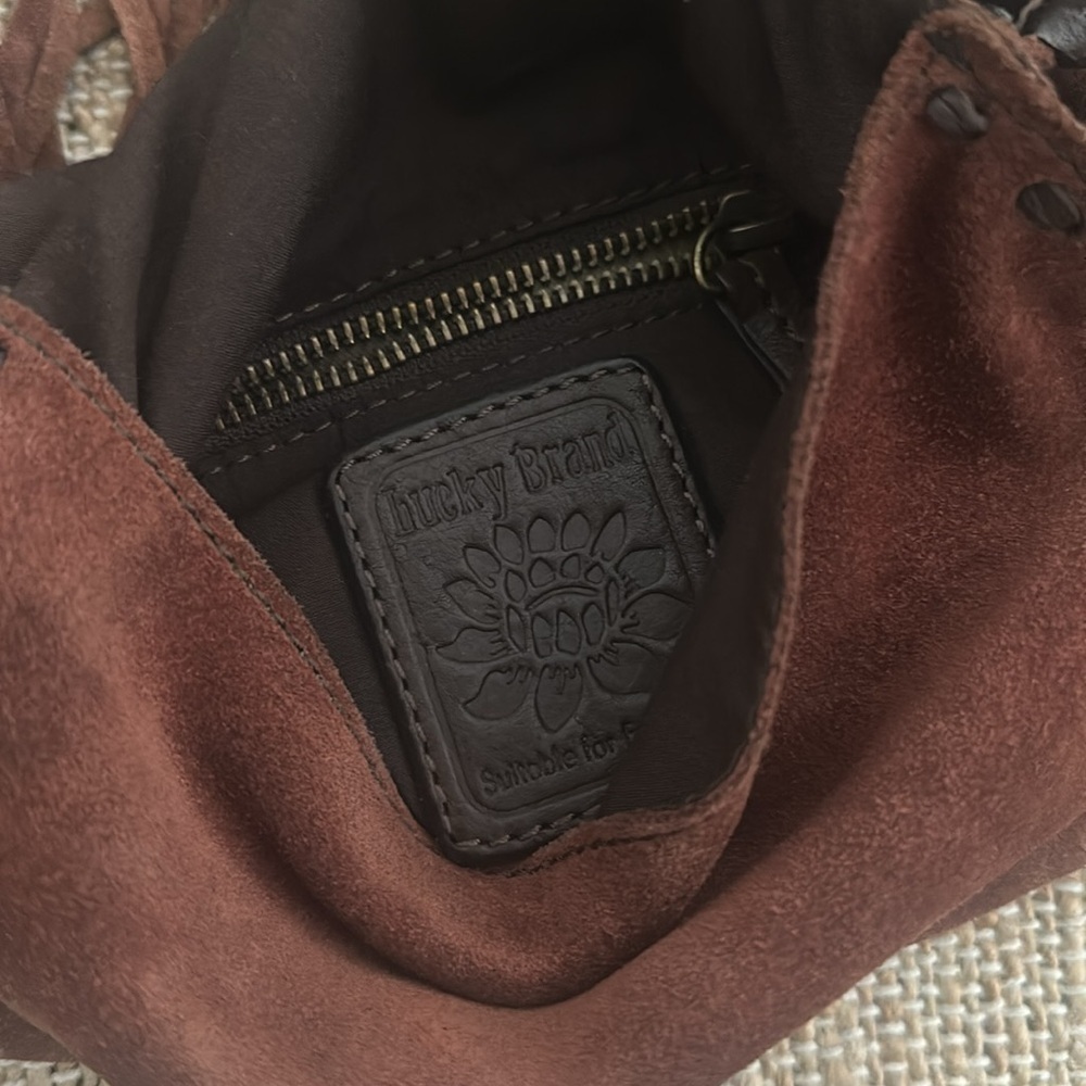 Lucky Brand Foxy Lady Fringe Brown Suede Crossbody Purse Bag - Picture 6 of 11